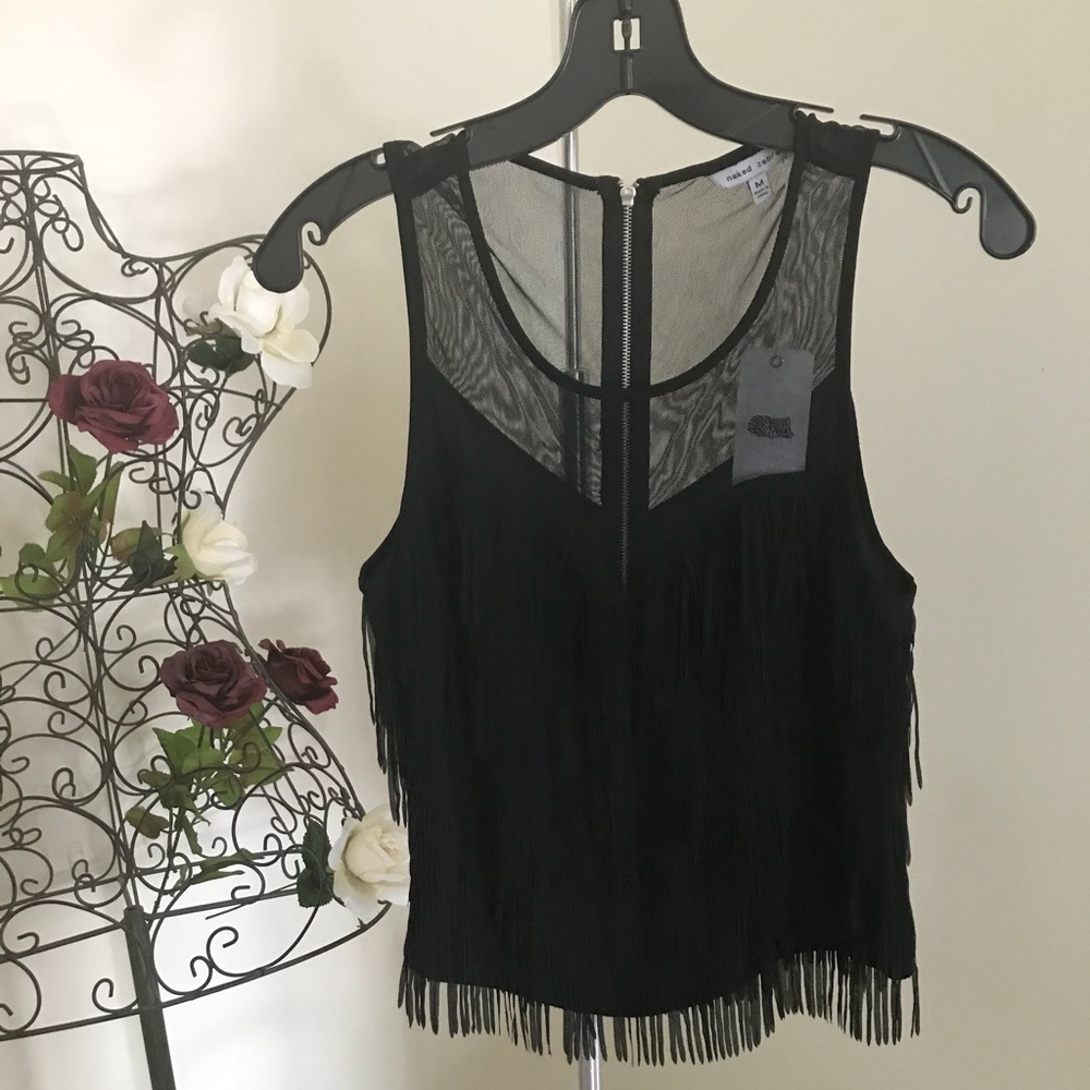 Black Sweetheart Fringe and Mesh top